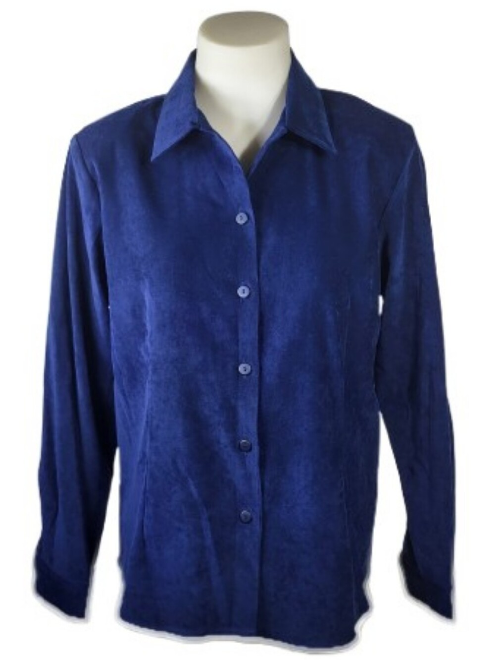 Anna Classic Women's Button-Front Shirt Jacket in Deep Blue Sz Lg